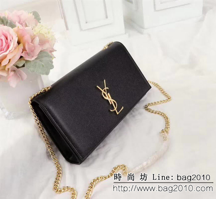 YSL聖羅蘭 原版魚子醬牛皮 翻蓋式 金色鏈條包 26702 YAS1197